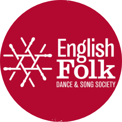 English Folk Dance and Song Society logo with musical instruments on a red background.